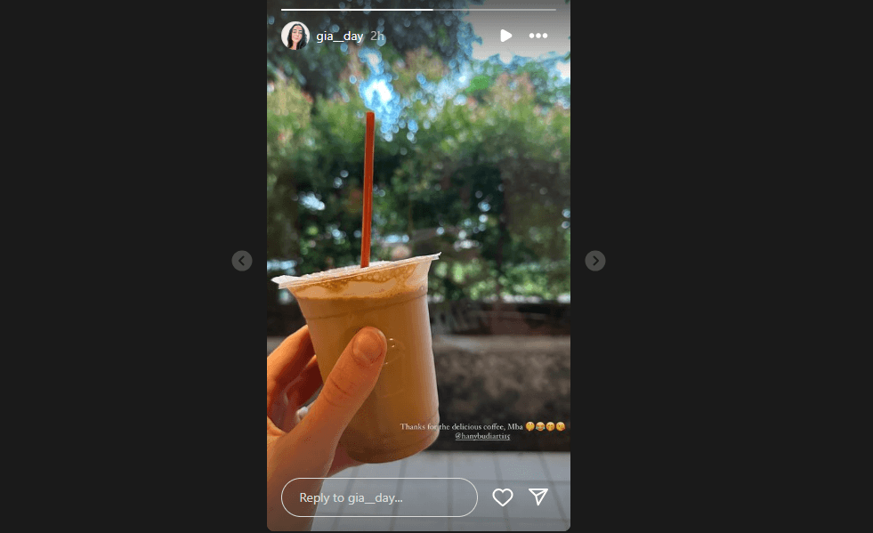 Instastory Giovanna Milana saat dikasih kopi oleh Hany Budiarti