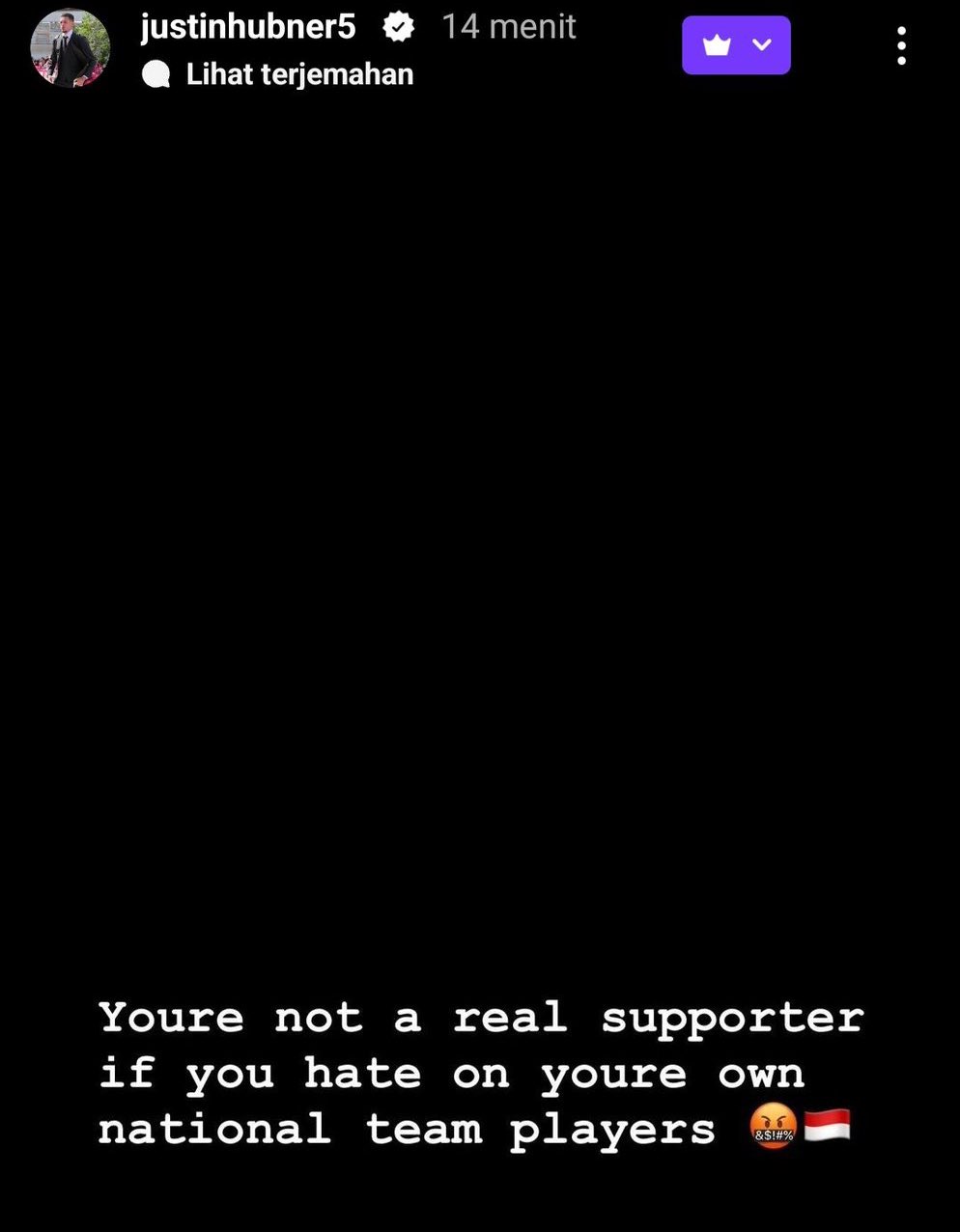 Instastory Justin Hubner, Sindir Suporter Timnas yang Julid