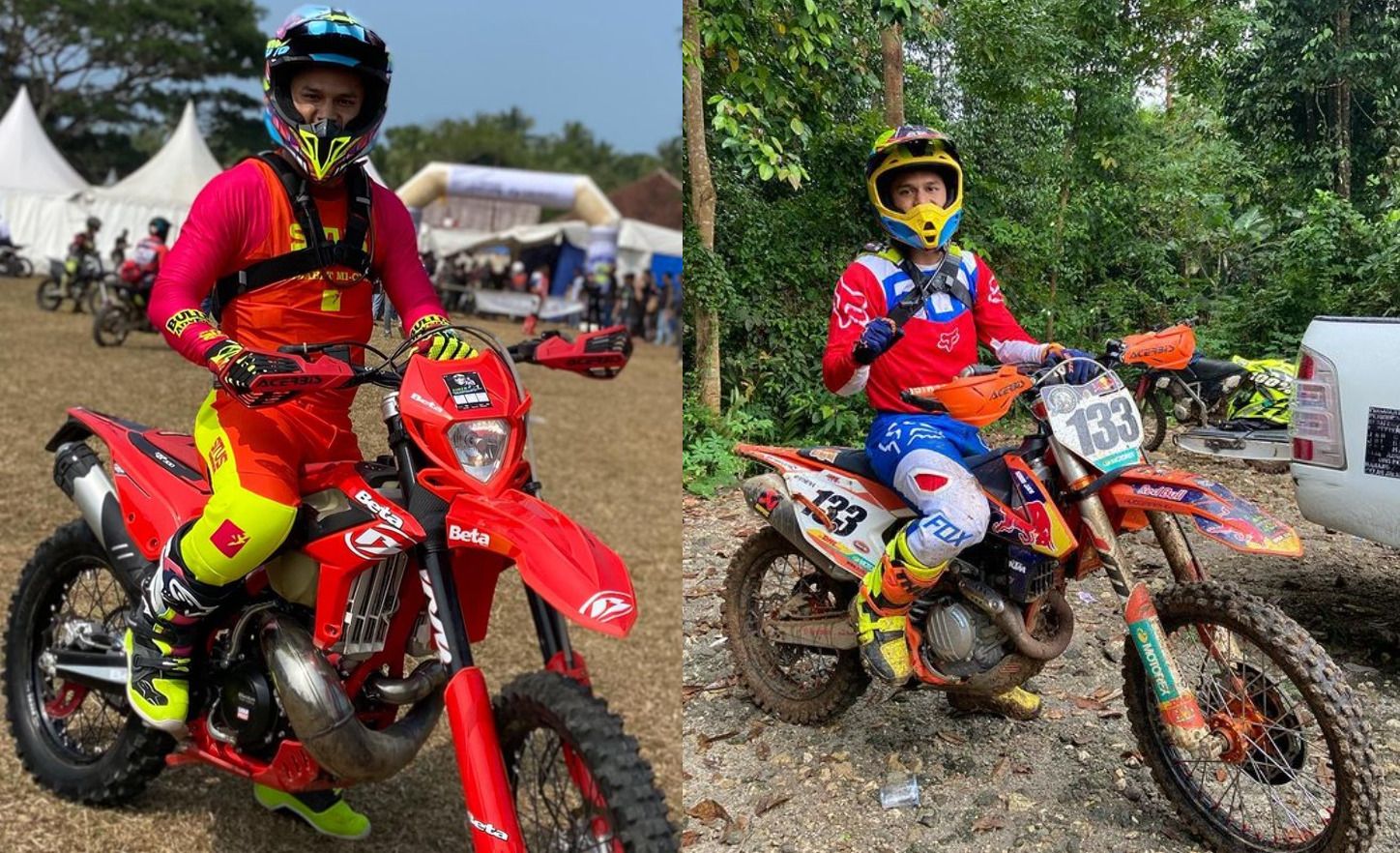 Rizki Juniansyah ketika beraksi di atas motor trail di sebuah event motor trail dan motocross/foto: IG Rizki Juniansyah.