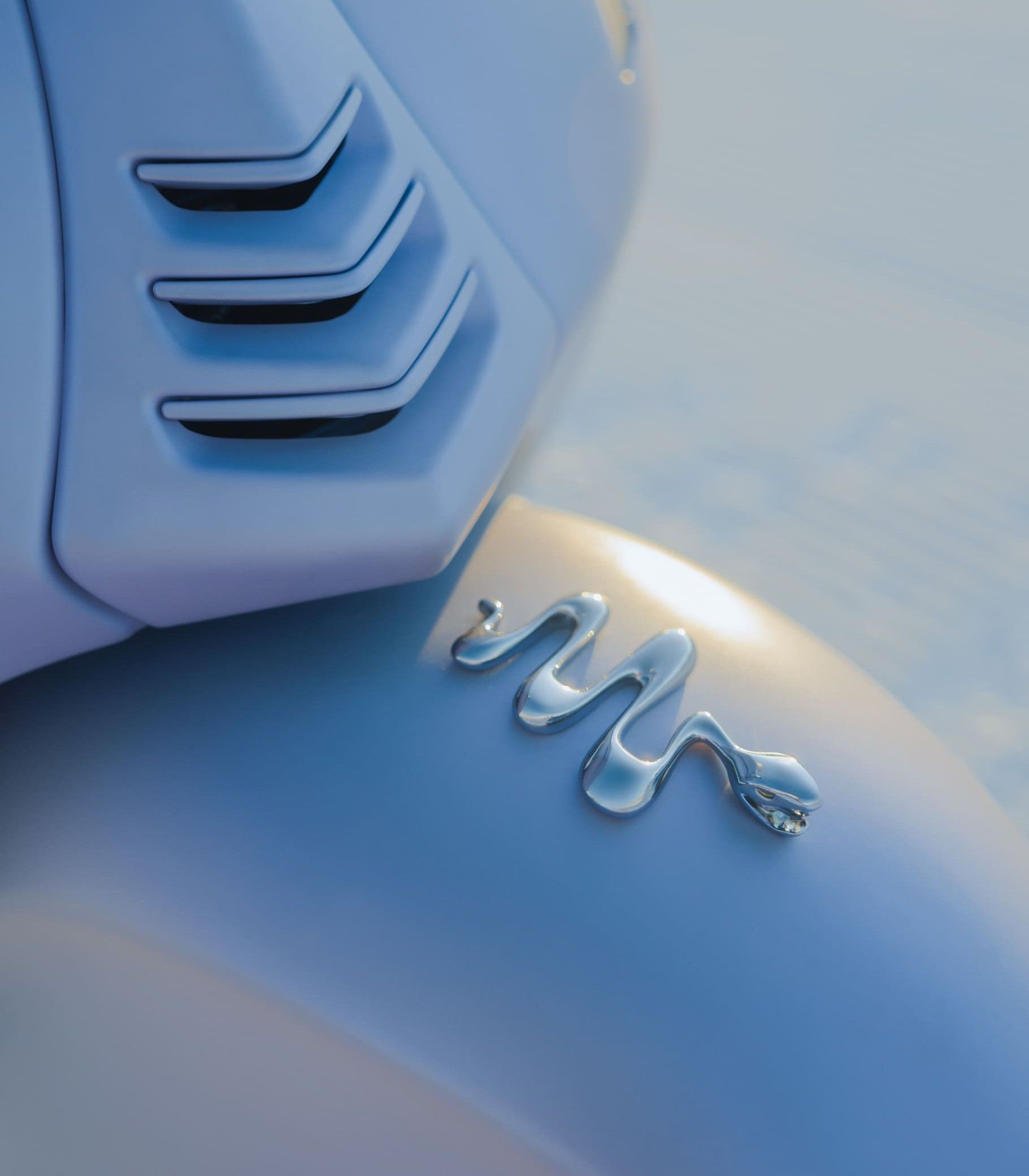 Ornamen ular bernuansa chrome di spakbor depan Vespa 946 Snake. (Piaggio Indonesia).jpg