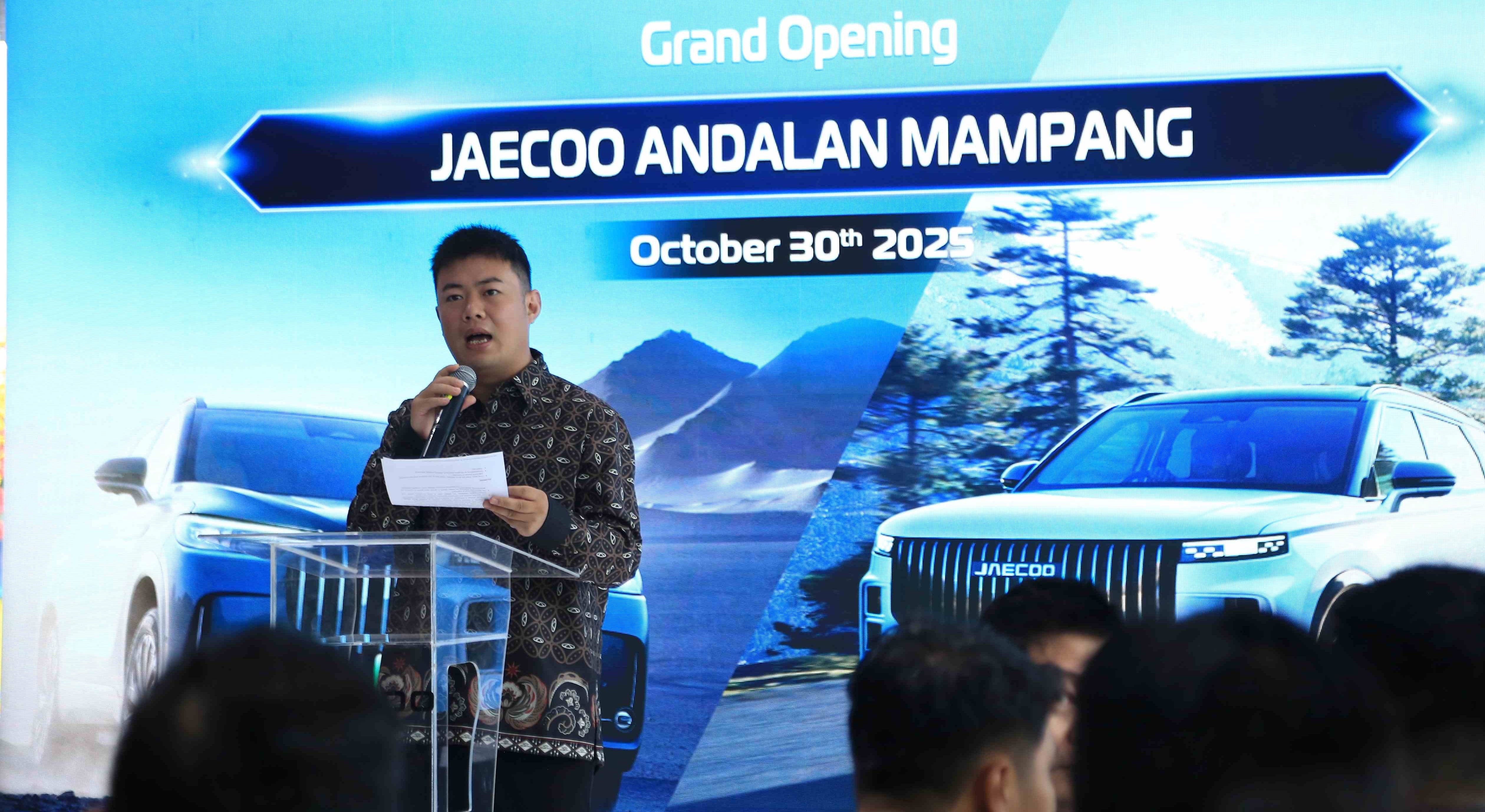 COO PT Chery Sales Indonesia Wang Peng di acara peresmian diler Jaecoo Andalan Mampang. (Jaecoo Indonesia)