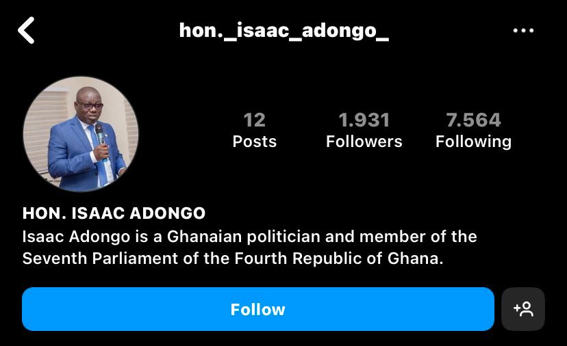 Akun Instagram Isaac Adongo yang diprivate